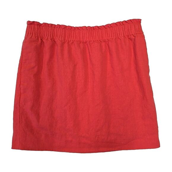 J.Crew Womens Linen Blend Skirt Sz 8 Pink Coral Pull-On Elastic Waist Preppy - Picture 1 of 6
